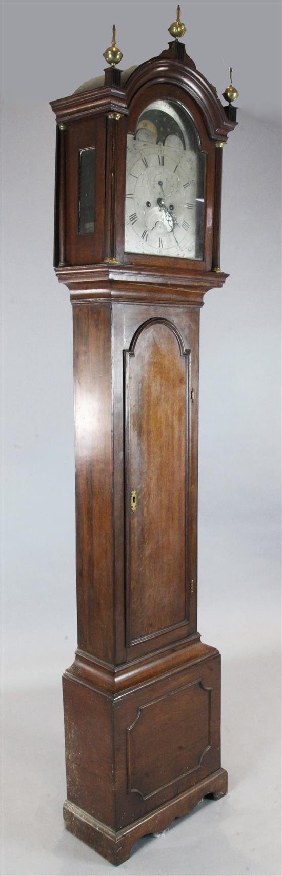 A late 18th century oak longcase clock, Hercules Rickard, Exeter, 7ft 8.25in.